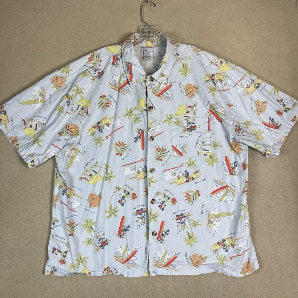 Disney Shopping Shirt Mens XXL Blue Tropical Cartoon Hawaiian Short Sleeve